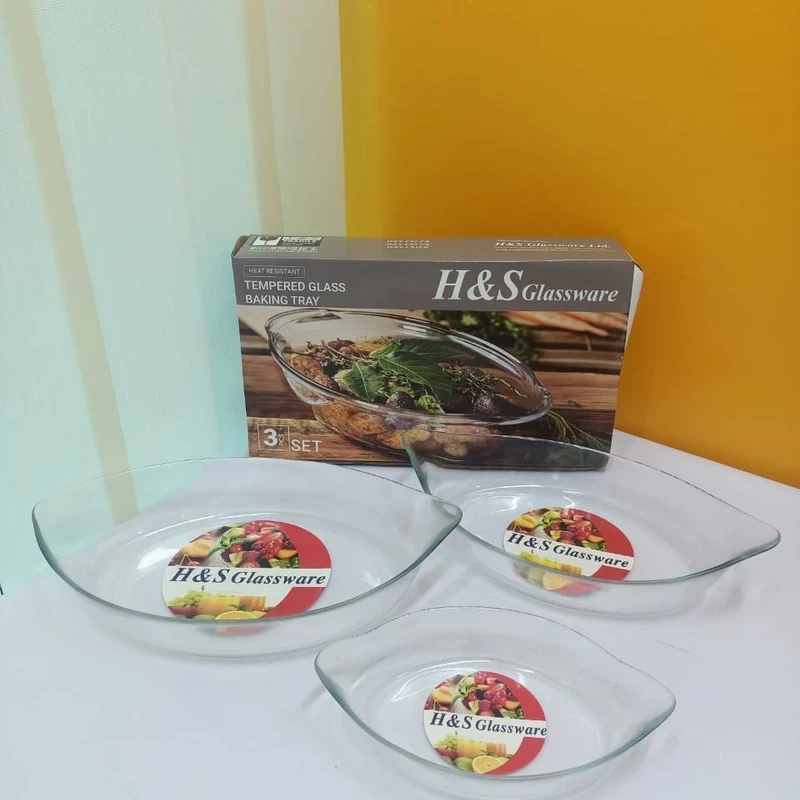 H&S Glassware 3-Piece Tempered Glass Baking Tray Set