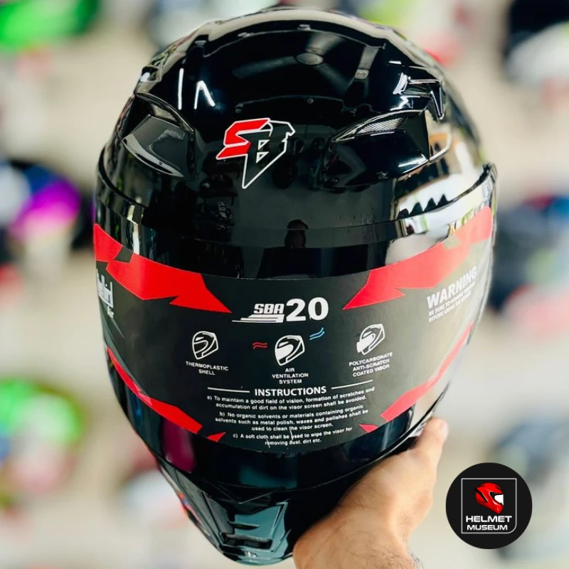 𝐒𝐭𝐞𝐞𝐥𝐛𝐢𝐫𝐝 𝐀𝐢𝐫 𝐒𝐁𝐀-𝟐𝟎 𝐌𝐨𝐝𝐮𝐥𝐚𝐫 𝐅𝐮𝐥𝐥 𝐅𝐚𝐜𝐞 𝐇𝐞𝐥𝐦𝐞𝐭– Glossy Black, ISI Certified Dual Visor with Inner Sunshield & Free Clear Visor - Image 6