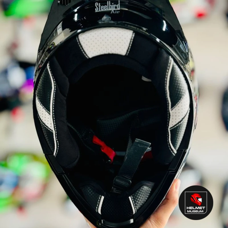 𝐒𝐭𝐞𝐞𝐥𝐛𝐢𝐫𝐝 𝐀𝐢𝐫 𝐒𝐁𝐀-𝟐𝟎 𝐌𝐨𝐝𝐮𝐥𝐚𝐫 𝐅𝐮𝐥𝐥 𝐅𝐚𝐜𝐞 𝐇𝐞𝐥𝐦𝐞𝐭– Glossy Black, ISI Certified Dual Visor with Inner Sunshield & Free Clear Visor - Image 9