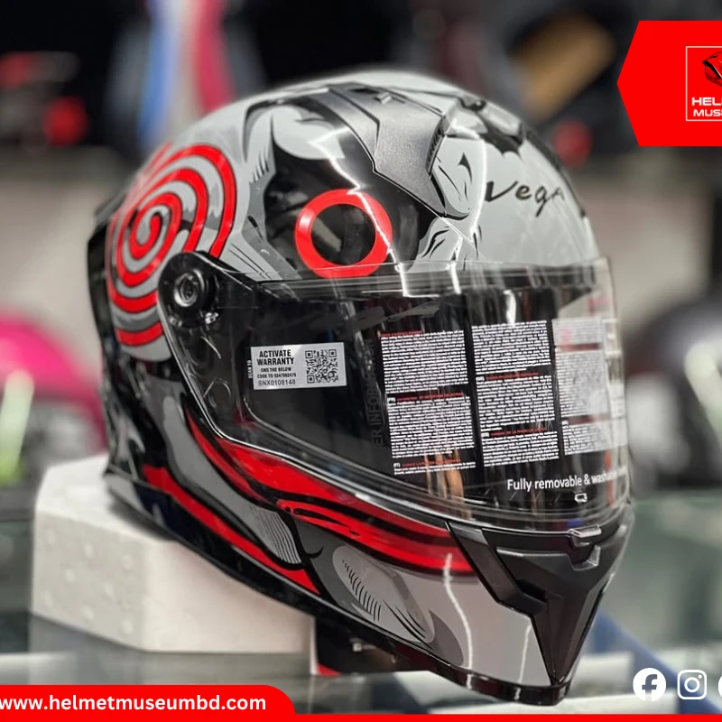 Vega Sonic Saw Red Full Face Helmet with Jigsaw-Inspired Red Graphics – ISI & DOT Certified, with Clear Visor Stylish and Durable for Ultimate