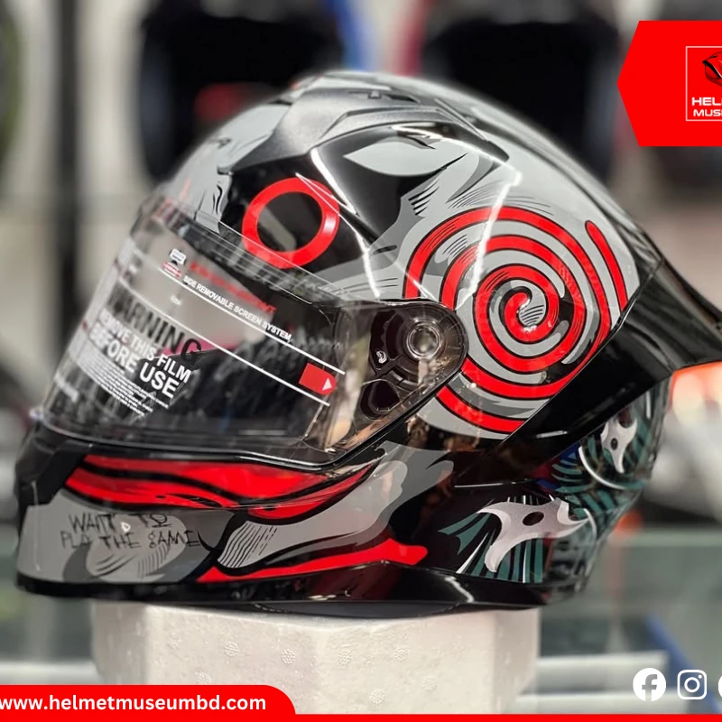 Vega Sonic Saw Red Full Face Helmet with Jigsaw-Inspired Red Graphics – ISI & DOT Certified, with Clear Visor Stylish and Durable for Ultimate