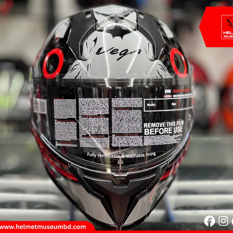 Vega Sonic Saw Red Full Face Helmet with Jigsaw-Inspired Red Graphics – ISI & DOT Certified, with Clear Visor Stylish and Durable for Ultimate - Image 3