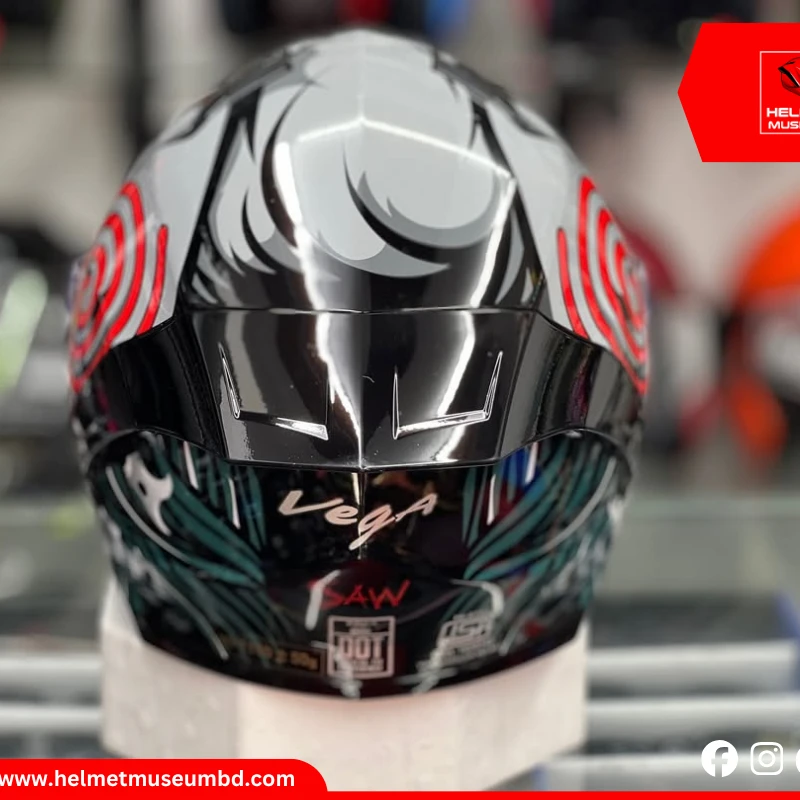 Vega Sonic Saw Red Full Face Helmet with Jigsaw-Inspired Red Graphics – ISI & DOT Certified, with Clear Visor Stylish and Durable for Ultimate - Image 4