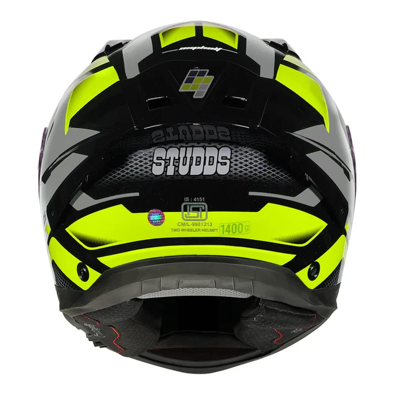 STUDDS Helios Asphalt Helmet with Black and Neon Green Graphics | DOT Certified | Anti-fog 100 - Image 3