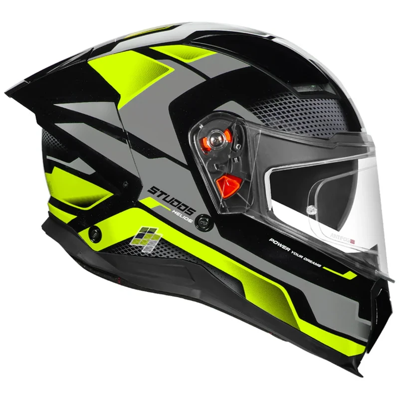 STUDDS Helios Asphalt Helmet with Black and Neon Green Graphics | DOT Certified | Anti-fog 100 - Image 4