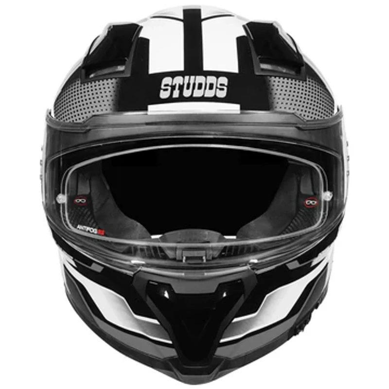 STUDDS Helios Asphalt Helmet with Black and White Graphics | DOT Certified | Anti-fog 100
