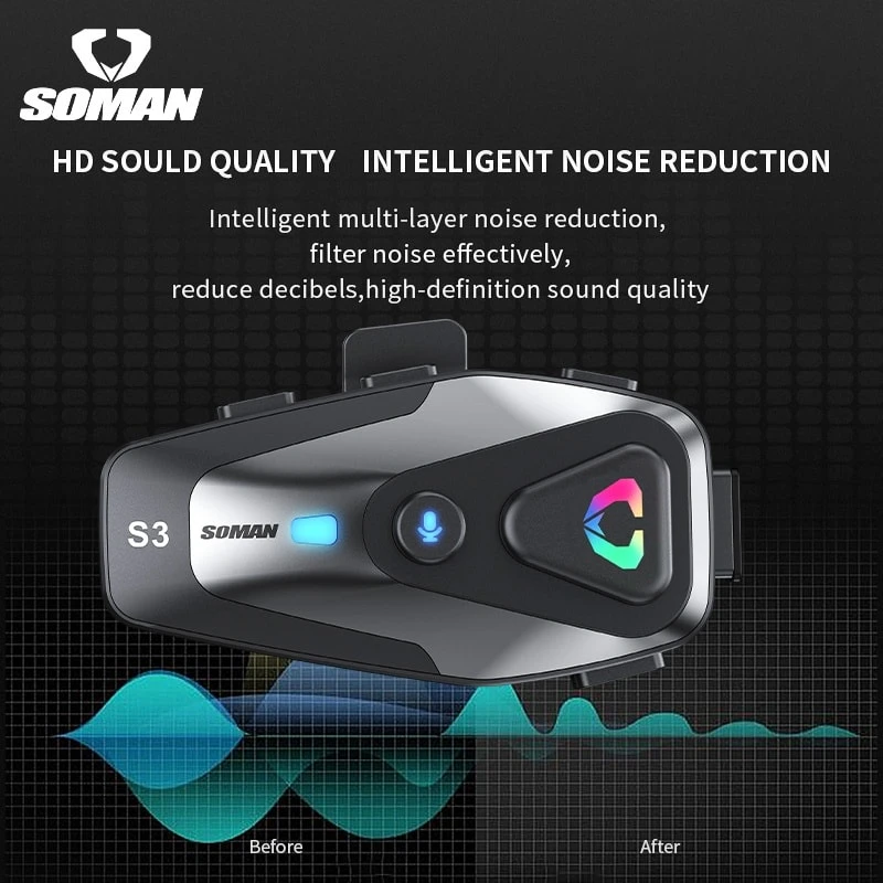 SOMAN S3 Helmet Bluetooth | SOMAN S3 Waterproof External Helmet Bluetooth - Image 3