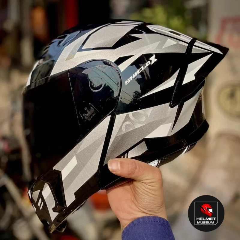 𝐒𝐭𝐞𝐞𝐥𝐛𝐢𝐫𝐝 𝐀𝐢𝐫 𝐒𝐁𝐀-𝟐𝟎 𝗦𝗛𝗜𝗘𝗟𝗗 𝗫 𝐌𝐨𝐝𝐮𝐥𝐚𝐫 𝐅𝐮𝐥𝐥 𝐅𝐚𝐜𝐞 𝐇𝐞𝐥𝐦𝐞𝐭– Glossy Grey/Black, ISI Certified Dual Visor with Inner Sunshield