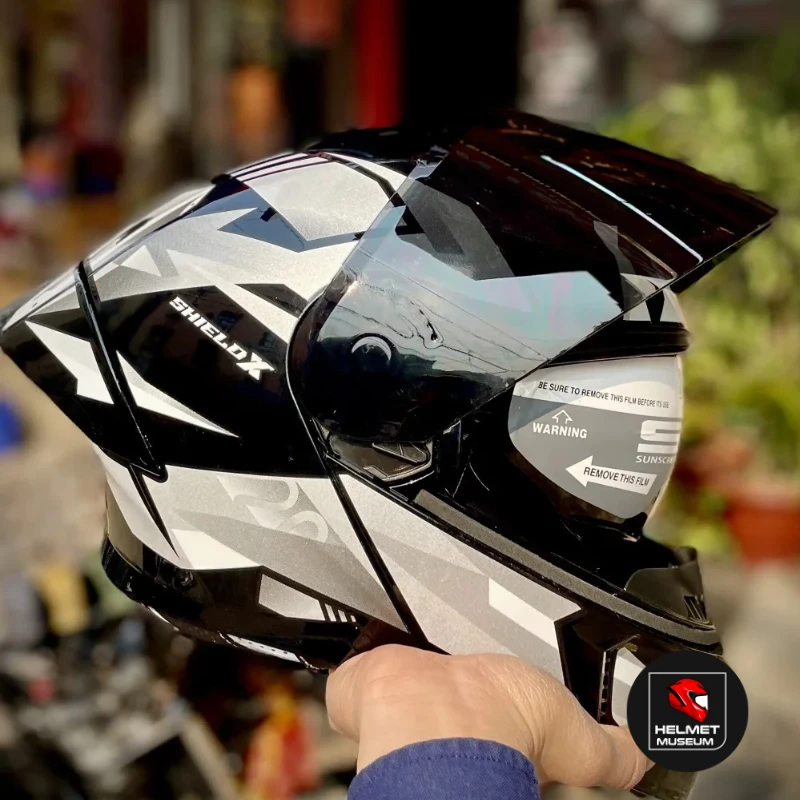 𝐒𝐭𝐞𝐞𝐥𝐛𝐢𝐫𝐝 𝐀𝐢𝐫 𝐒𝐁𝐀-𝟐𝟎 𝗦𝗛𝗜𝗘𝗟𝗗 𝗫 𝐌𝐨𝐝𝐮𝐥𝐚𝐫 𝐅𝐮𝐥𝐥 𝐅𝐚𝐜𝐞 𝐇𝐞𝐥𝐦𝐞𝐭– Glossy Grey/Black, ISI Certified Dual Visor with Inner Sunshield