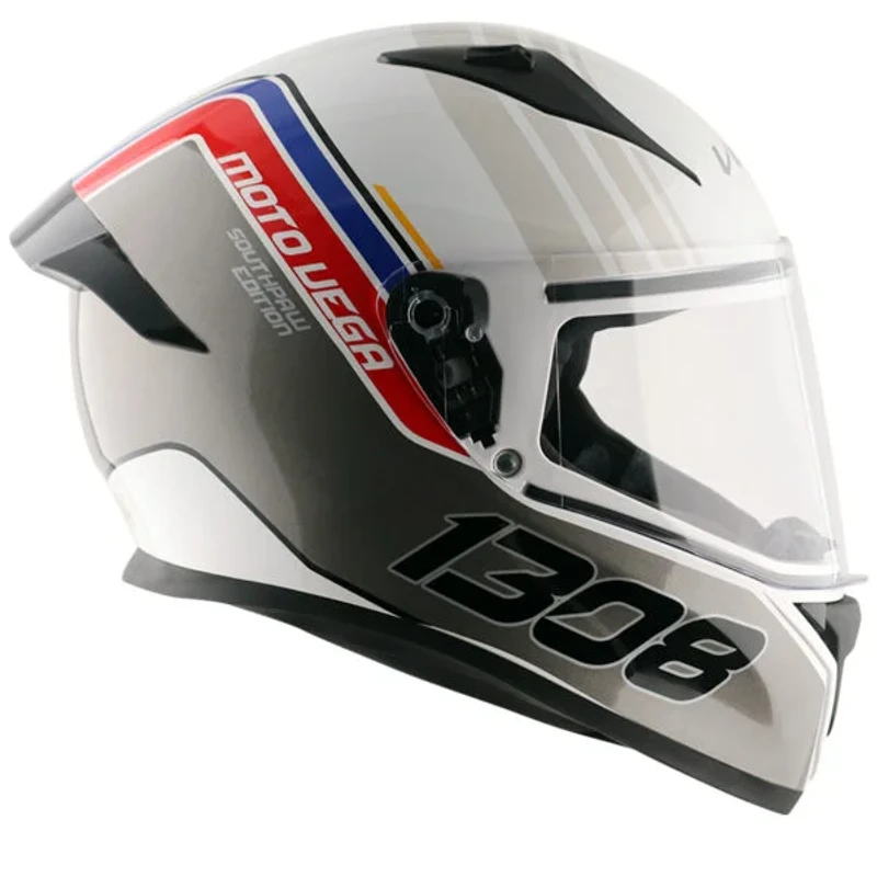 Vega Bolt Southpaw White Grey Helmet with DOT Certification