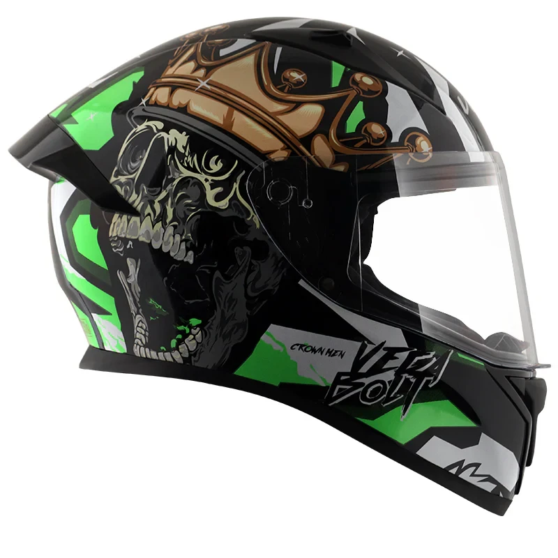 Vega Bolt Crown Men Black Green Helmet with DOT Certification