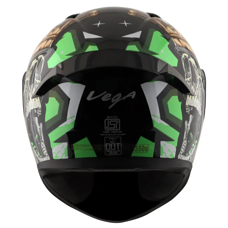 Vega Bolt Crown Men Black Green Helmet with DOT Certification - Image 4