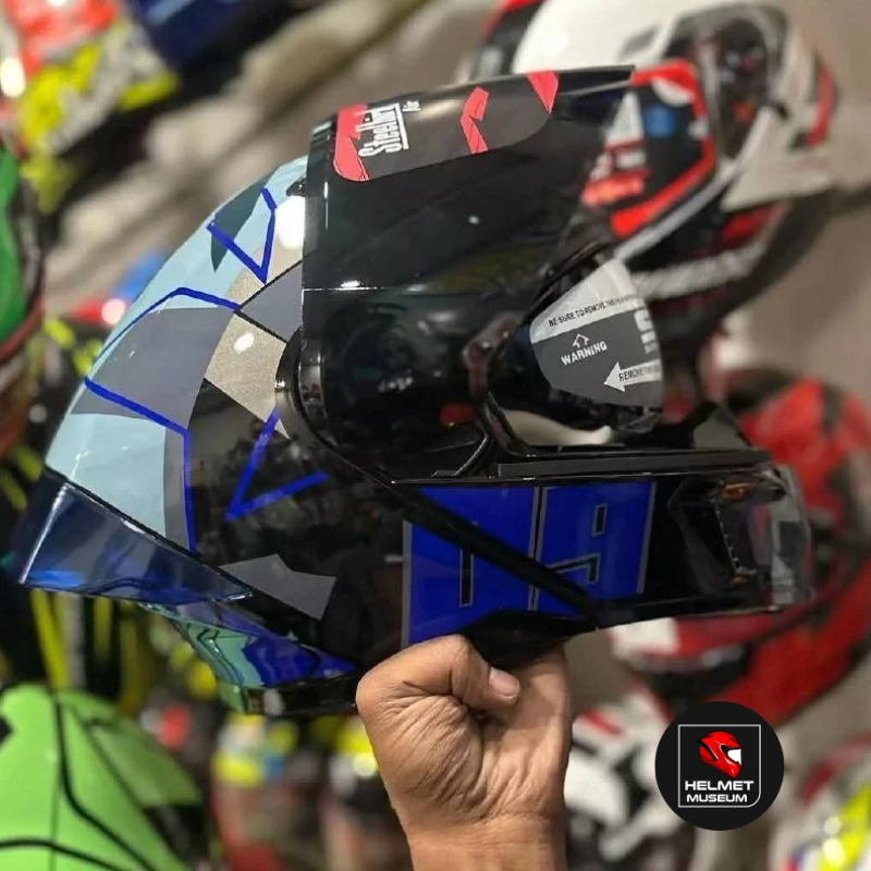 𝐒𝐭𝐞𝐞𝐥𝐛𝐢𝐫𝐝 𝐀𝐢𝐫 𝐒𝐁𝐀-𝟐𝟎 𝟬𝟵 𝐌𝐨𝐝𝐮𝐥𝐚𝐫 𝐅𝐮𝐥𝐥 𝐅𝐚𝐜𝐞 𝐇𝐞𝐥𝐦𝐞𝐭 – Glossy Blue, ISI Certified Dual Visor with Inner Sunshield