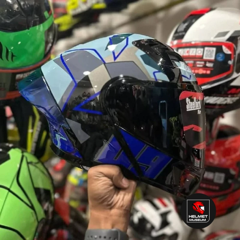 𝐒𝐭𝐞𝐞𝐥𝐛𝐢𝐫𝐝 𝐀𝐢𝐫 𝐒𝐁𝐀-𝟐𝟎 𝟬𝟵 𝐌𝐨𝐝𝐮𝐥𝐚𝐫 𝐅𝐮𝐥𝐥 𝐅𝐚𝐜𝐞 𝐇𝐞𝐥𝐦𝐞𝐭 – Glossy Blue, ISI Certified Dual Visor with Inner Sunshield - Image 3