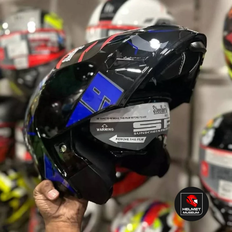 𝐒𝐭𝐞𝐞𝐥𝐛𝐢𝐫𝐝 𝐀𝐢𝐫 𝐒𝐁𝐀-𝟐𝟎 𝟬𝟵 𝐌𝐨𝐝𝐮𝐥𝐚𝐫 𝐅𝐮𝐥𝐥 𝐅𝐚𝐜𝐞 𝐇𝐞𝐥𝐦𝐞𝐭 – Glossy Blue, ISI Certified Dual Visor with Inner Sunshield - Image 4