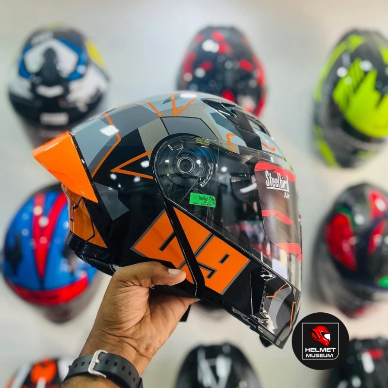 𝐒𝐭𝐞𝐞𝐥𝐛𝐢𝐫𝐝 𝐀𝐢𝐫 𝐒𝐁𝐀-𝟐𝟎 𝟬𝟵 𝐌𝐨𝐝𝐮𝐥𝐚𝐫 𝐅𝐮𝐥𝐥 𝐅𝐚𝐜𝐞 𝐇𝐞𝐥𝐦𝐞𝐭 – Glossy Red, Blue, Neon, Orange, Jazz Blue, ISI Certified Dual Visor with Inner Sunshield - Image 4