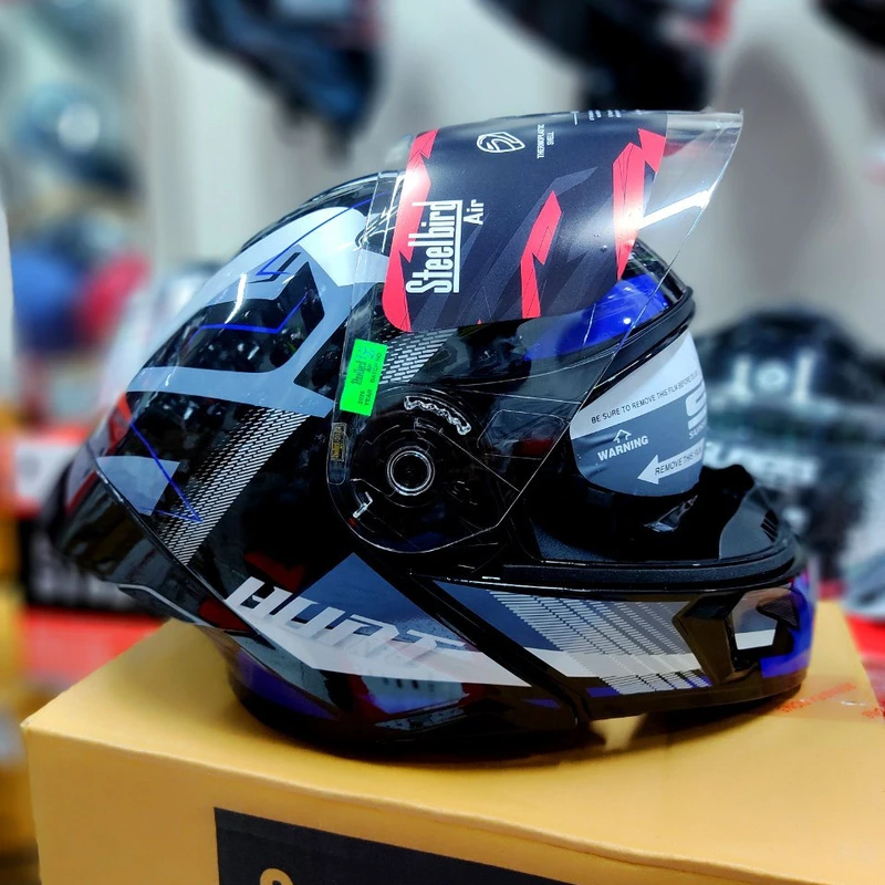 𝐒𝐭𝐞𝐞𝐥𝐛𝐢𝐫𝐝 𝐀𝐢𝐫 𝐒𝐁𝐀-𝟐𝟎 𝗛𝘂𝗻𝘁 𝐌𝐨𝐝𝐮𝐥𝐚𝐫 𝐅𝐮𝐥𝐥 𝐅𝐚𝐜𝐞 𝐇𝐞𝐥𝐦𝐞𝐭 – Glossy Blue/Black, ISI Certified Dual Visor with Inner Sunshield - Image 3