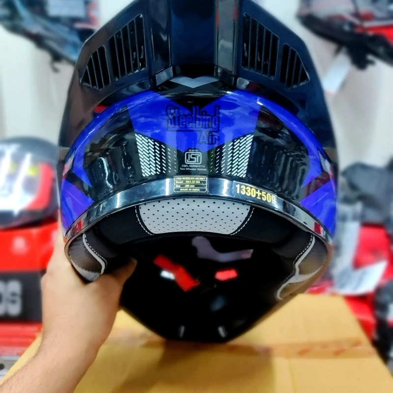 𝐒𝐭𝐞𝐞𝐥𝐛𝐢𝐫𝐝 𝐀𝐢𝐫 𝐒𝐁𝐀-𝟐𝟎 𝗛𝘂𝗻𝘁 𝐌𝐨𝐝𝐮𝐥𝐚𝐫 𝐅𝐮𝐥𝐥 𝐅𝐚𝐜𝐞 𝐇𝐞𝐥𝐦𝐞𝐭 – Glossy Blue/Black, ISI Certified Dual Visor with Inner Sunshield - Image 5