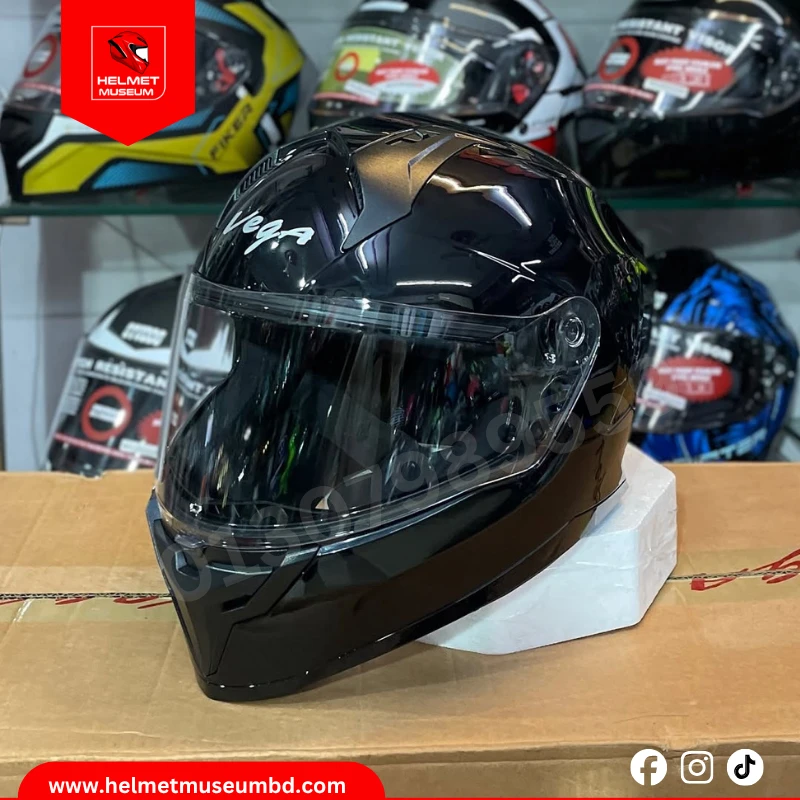 Vega Sonic Black Glossy Full Face Helmet with Clear Visor – ISI & DOT Certified, Clear Visor Stylish and Durable for Ultimate