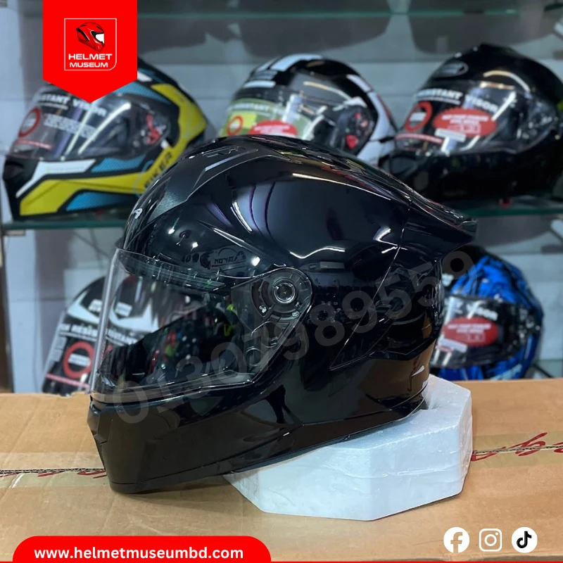 Vega Sonic Black Glossy Full Face Helmet with Clear Visor – ISI & DOT Certified, Clear Visor Stylish and Durable for Ultimate