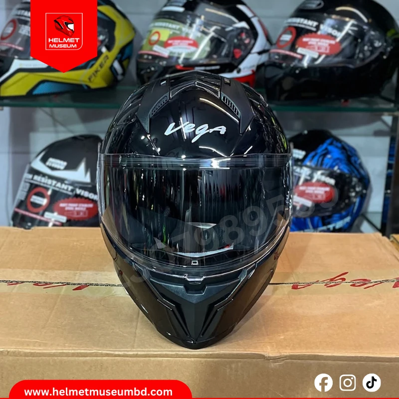 Vega Sonic Black Glossy Full Face Helmet with Clear Visor – ISI & DOT Certified, Clear Visor Stylish and Durable for Ultimate - Image 3