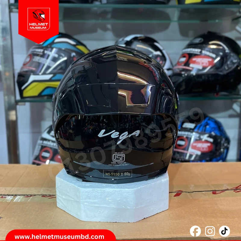 Vega Sonic Black Glossy Full Face Helmet with Clear Visor – ISI & DOT Certified, Clear Visor Stylish and Durable for Ultimate - Image 4