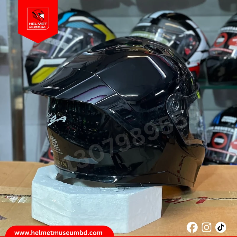 Vega Sonic Black Glossy Full Face Helmet with Clear Visor – ISI & DOT Certified, Clear Visor Stylish and Durable for Ultimate - Image 5