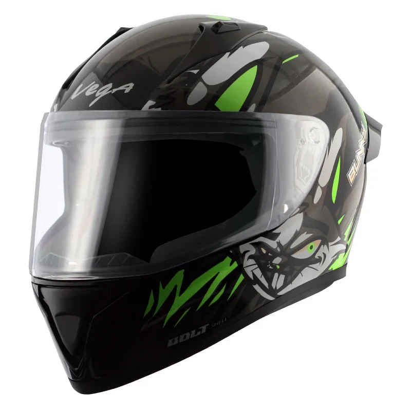 Vega Bolt Bunny Black Green Helmet with DOT Certification