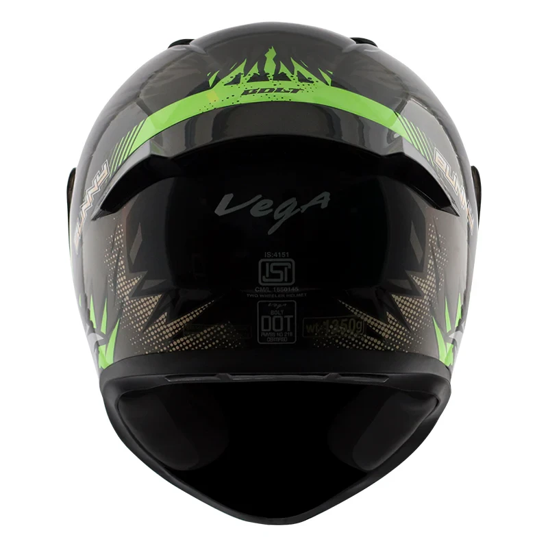 Vega Bolt Bunny Black Green Helmet with DOT Certification - Image 3