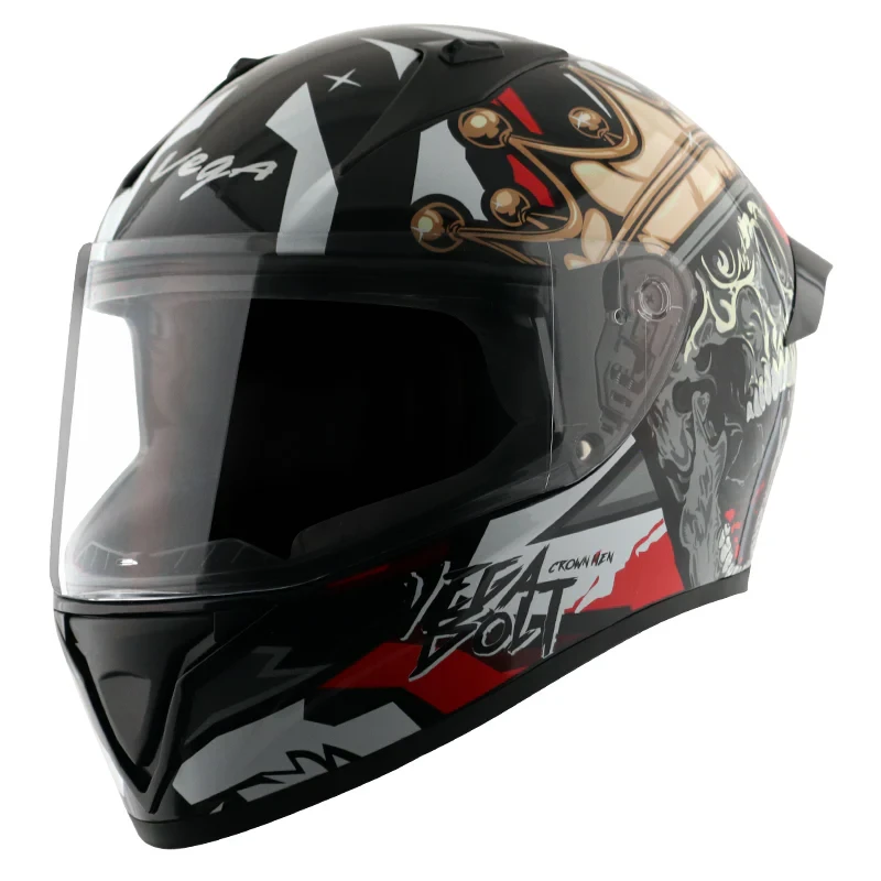 Vega Bolt Crown Men Black Red Helmet with DOT Certification