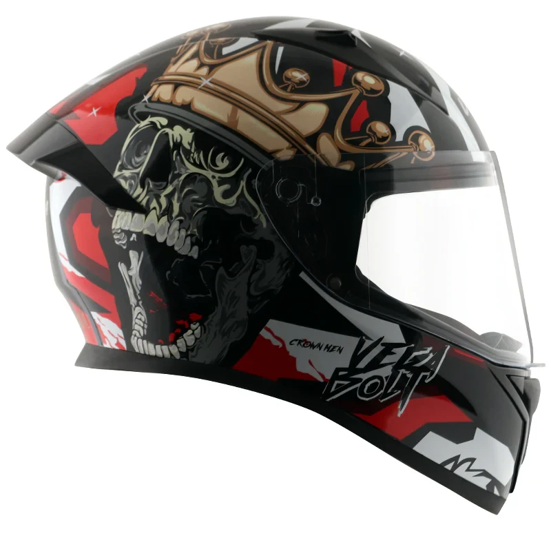 Vega Bolt Crown Men Black Red Helmet with DOT Certification