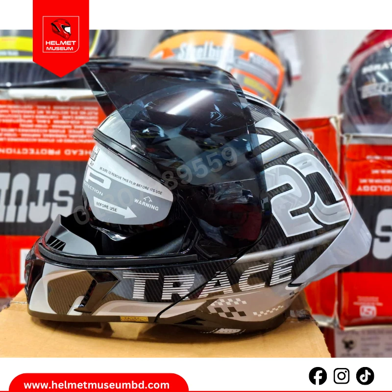 𝐒𝐭𝐞𝐞𝐥𝐛𝐢𝐫𝐝 𝐀𝐢𝐫 𝐒𝐁𝐀-𝟐𝟎 𝐓𝐫𝐚𝐜𝐞 𝐌𝐨𝐝𝐮𝐥𝐚𝐫 𝐅𝐮𝐥𝐥 𝐅𝐚𝐜𝐞 𝐇𝐞𝐥𝐦𝐞𝐭 – Glossy 𝐁𝐥𝐚𝐜𝐤 𝐆𝐫𝐞𝐲 , ISI Certified Dual Visor with Inner Sunshield | 𝐅𝐫𝐞𝐞 𝐕𝐢𝐬𝐨𝐫