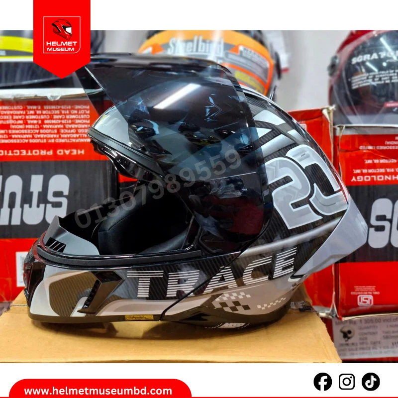 𝐒𝐭𝐞𝐞𝐥𝐛𝐢𝐫𝐝 𝐀𝐢𝐫 𝐒𝐁𝐀-𝟐𝟎 𝐓𝐫𝐚𝐜𝐞 𝐌𝐨𝐝𝐮𝐥𝐚𝐫 𝐅𝐮𝐥𝐥 𝐅𝐚𝐜𝐞 𝐇𝐞𝐥𝐦𝐞𝐭 – Glossy 𝐁𝐥𝐚𝐜𝐤 𝐆𝐫𝐞𝐲 , ISI Certified Dual Visor with Inner Sunshield | 𝐅𝐫𝐞𝐞 𝐕𝐢𝐬𝐨𝐫 - Image 3