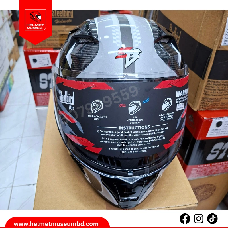 𝐒𝐭𝐞𝐞𝐥𝐛𝐢𝐫𝐝 𝐀𝐢𝐫 𝐒𝐁𝐀-𝟐𝟎 𝐓𝐫𝐚𝐜𝐞 𝐌𝐨𝐝𝐮𝐥𝐚𝐫 𝐅𝐮𝐥𝐥 𝐅𝐚𝐜𝐞 𝐇𝐞𝐥𝐦𝐞𝐭 – Glossy 𝐁𝐥𝐚𝐜𝐤 𝐆𝐫𝐞𝐲 , ISI Certified Dual Visor with Inner Sunshield | 𝐅𝐫𝐞𝐞 𝐕𝐢𝐬𝐨𝐫 - Image 6