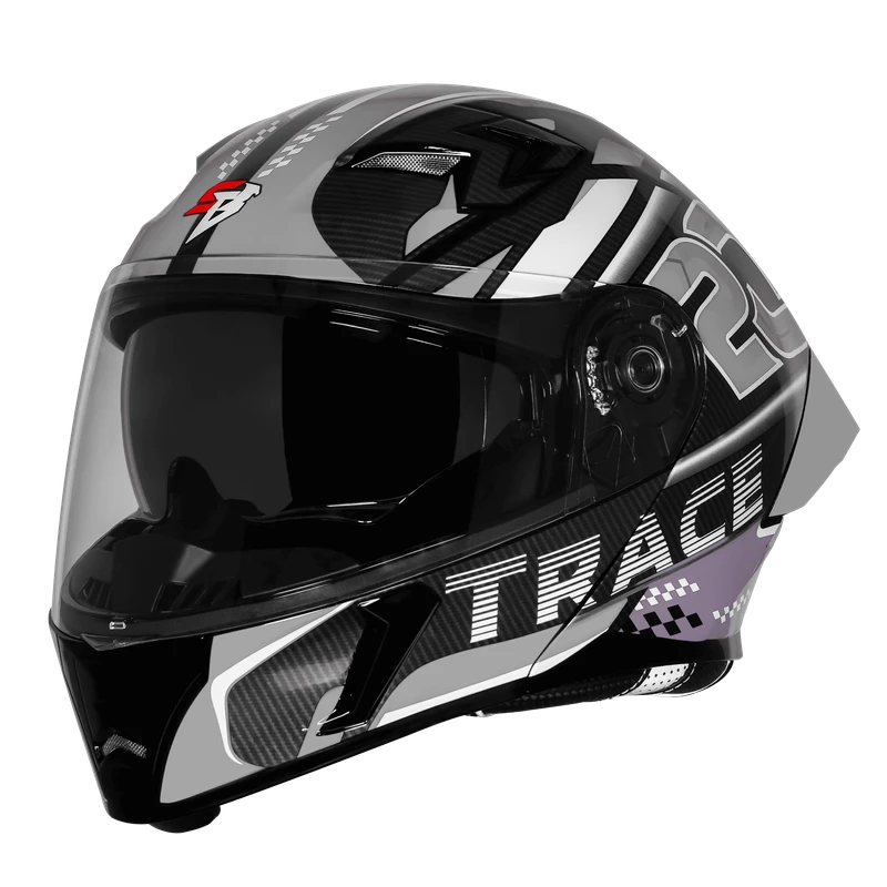 𝐒𝐭𝐞𝐞𝐥𝐛𝐢𝐫𝐝 𝐀𝐢𝐫 𝐒𝐁𝐀-𝟐𝟎 𝐓𝐫𝐚𝐜𝐞 𝐌𝐨𝐝𝐮𝐥𝐚𝐫 𝐅𝐮𝐥𝐥 𝐅𝐚𝐜𝐞 𝐇𝐞𝐥𝐦𝐞𝐭 – Glossy 𝐁𝐥𝐚𝐜𝐤 𝐆𝐫𝐞𝐲 , ISI Certified Dual Visor with Inner Sunshield | 𝐅𝐫𝐞𝐞 𝐕𝐢𝐬𝐨𝐫