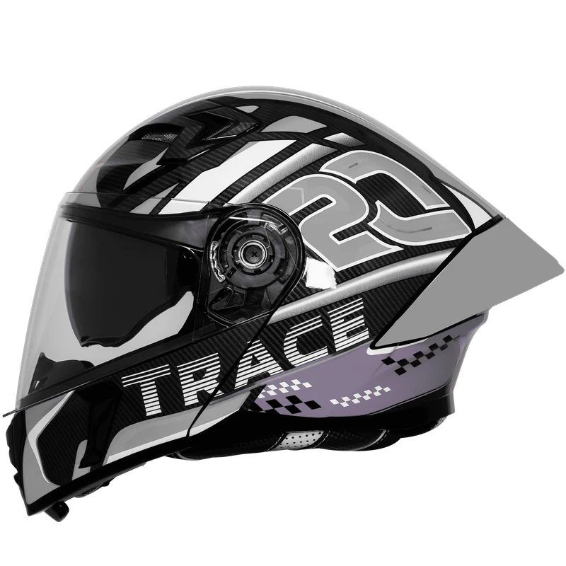 𝐒𝐭𝐞𝐞𝐥𝐛𝐢𝐫𝐝 𝐀𝐢𝐫 𝐒𝐁𝐀-𝟐𝟎 𝐓𝐫𝐚𝐜𝐞 𝐌𝐨𝐝𝐮𝐥𝐚𝐫 𝐅𝐮𝐥𝐥 𝐅𝐚𝐜𝐞 𝐇𝐞𝐥𝐦𝐞𝐭 – Glossy 𝐁𝐥𝐚𝐜𝐤 𝐆𝐫𝐞𝐲 , ISI Certified Dual Visor with Inner Sunshield | 𝐅𝐫𝐞𝐞 𝐕𝐢𝐬𝐨𝐫