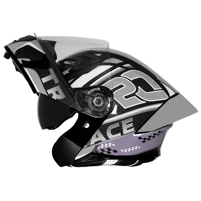 𝐒𝐭𝐞𝐞𝐥𝐛𝐢𝐫𝐝 𝐀𝐢𝐫 𝐒𝐁𝐀-𝟐𝟎 𝐓𝐫𝐚𝐜𝐞 𝐌𝐨𝐝𝐮𝐥𝐚𝐫 𝐅𝐮𝐥𝐥 𝐅𝐚𝐜𝐞 𝐇𝐞𝐥𝐦𝐞𝐭 – Glossy 𝐁𝐥𝐚𝐜𝐤 𝐆𝐫𝐞𝐲 , ISI Certified Dual Visor with Inner Sunshield | 𝐅𝐫𝐞𝐞 𝐕𝐢𝐬𝐨𝐫 - Image 4