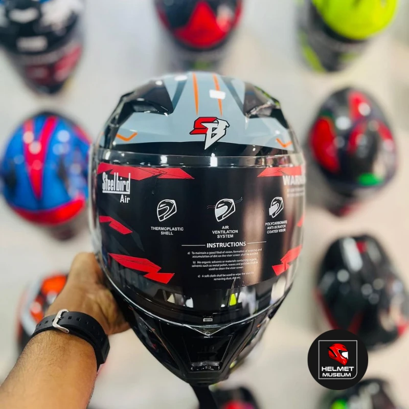 𝐒𝐭𝐞𝐞𝐥𝐛𝐢𝐫𝐝 𝐀𝐢𝐫 𝐒𝐁𝐀-𝟐𝟎 𝟬𝟵 𝐌𝐨𝐝𝐮𝐥𝐚𝐫 𝐅𝐮𝐥𝐥 𝐅𝐚𝐜𝐞 𝐇𝐞𝐥𝐦𝐞𝐭 – Glossy Orange, ISI Certified Dual Visor with Inner Sunshield - Image 3