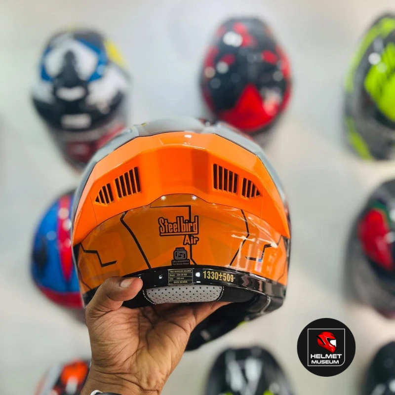 𝐒𝐭𝐞𝐞𝐥𝐛𝐢𝐫𝐝 𝐀𝐢𝐫 𝐒𝐁𝐀-𝟐𝟎 𝟬𝟵 𝐌𝐨𝐝𝐮𝐥𝐚𝐫 𝐅𝐮𝐥𝐥 𝐅𝐚𝐜𝐞 𝐇𝐞𝐥𝐦𝐞𝐭 – Glossy Orange, ISI Certified Dual Visor with Inner Sunshield - Image 4