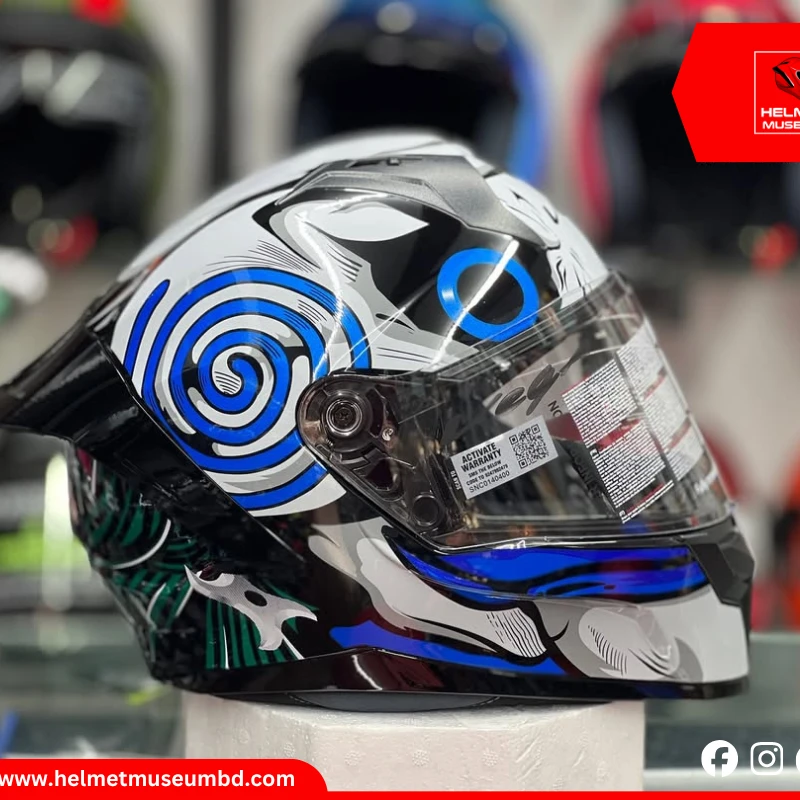 Vega Sonic Saw Blue Full Face Helmet with Jigsaw-Inspired Blue Graphics – ISI & DOT Certified, with Clear Visor Stylish and Durable for Ultimate