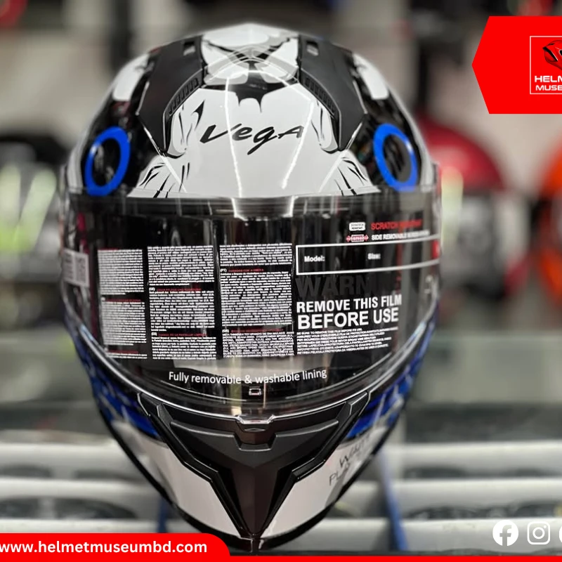 Vega Sonic Saw Blue Full Face Helmet with Jigsaw-Inspired Blue Graphics – ISI & DOT Certified, with Clear Visor Stylish and Durable for Ultimate - Image 3