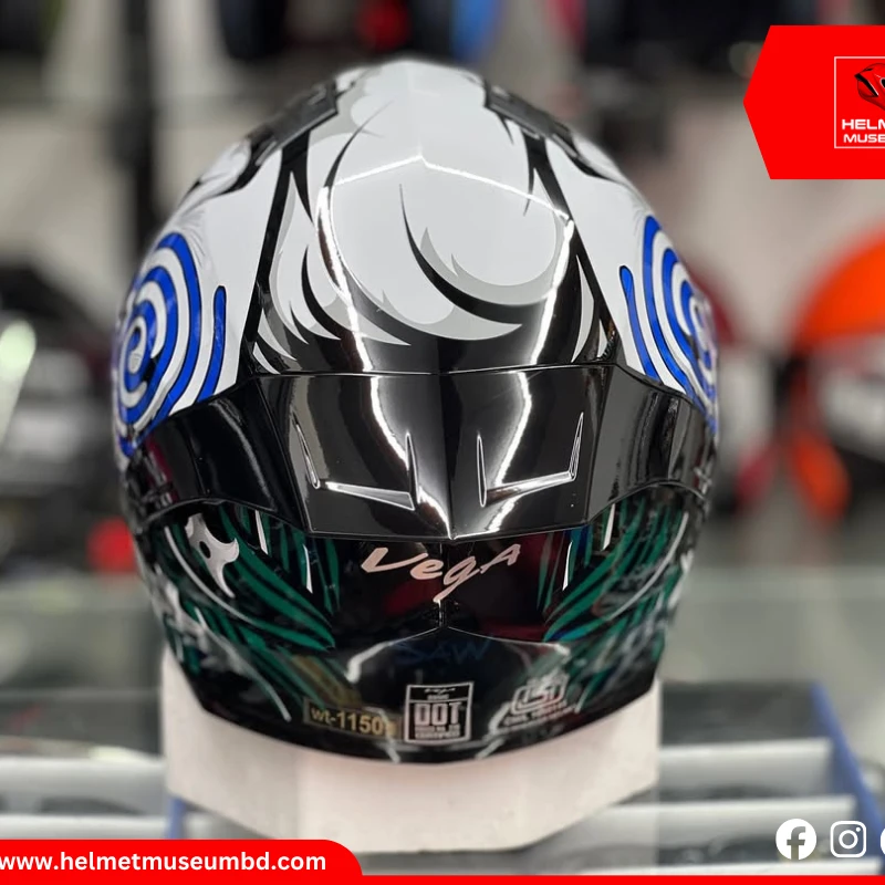 Vega Sonic Saw Blue Full Face Helmet with Jigsaw-Inspired Blue Graphics – ISI & DOT Certified, with Clear Visor Stylish and Durable for Ultimate - Image 4