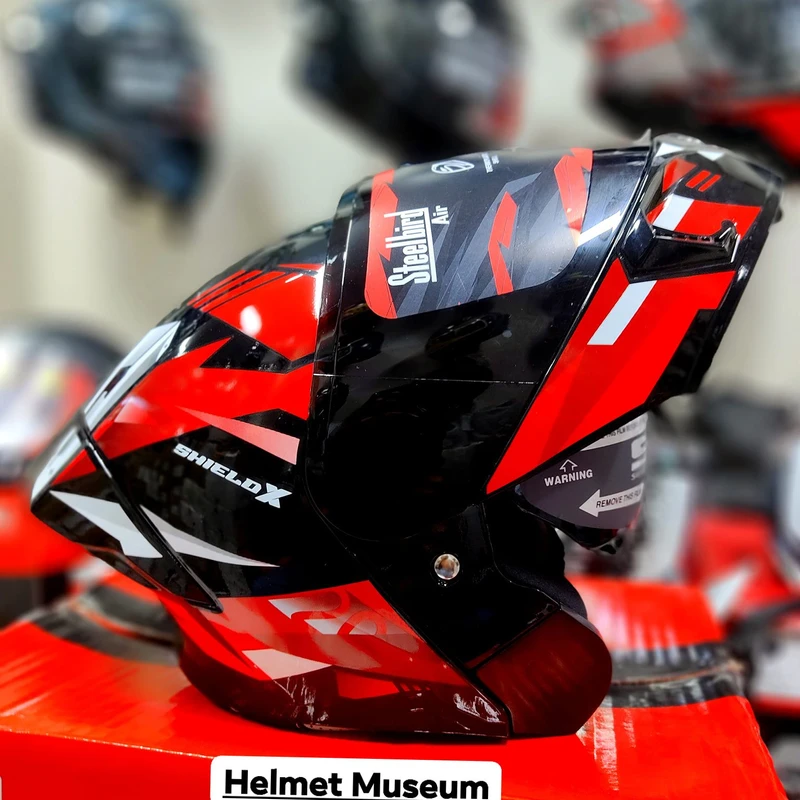 𝐒𝐭𝐞𝐞𝐥𝐛𝐢𝐫𝐝 𝐀𝐢𝐫 𝐒𝐁𝐀-𝟐𝟎 𝗦𝗛𝗜𝗘𝗟𝗗 𝗫 𝐌𝐨𝐝𝐮𝐥𝐚𝐫 𝐅𝐮𝐥𝐥 𝐅𝐚𝐜𝐞 𝐇𝐞𝐥𝐦𝐞𝐭 – Glossy Red/Black, ISI Certified Free clear Visor with Inner Sunshield - Image 3