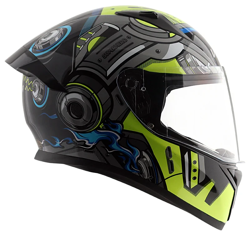 Vega Bolt Super Hero Black Neon Green Helmet with DOT Certification