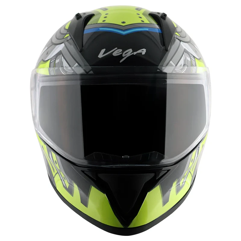 Vega Bolt Super Hero Black Neon Green Helmet with DOT Certification - Image 3