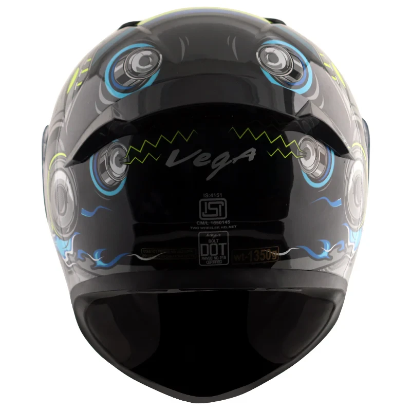 Vega Bolt Super Hero Black Neon Green Helmet with DOT Certification - Image 4