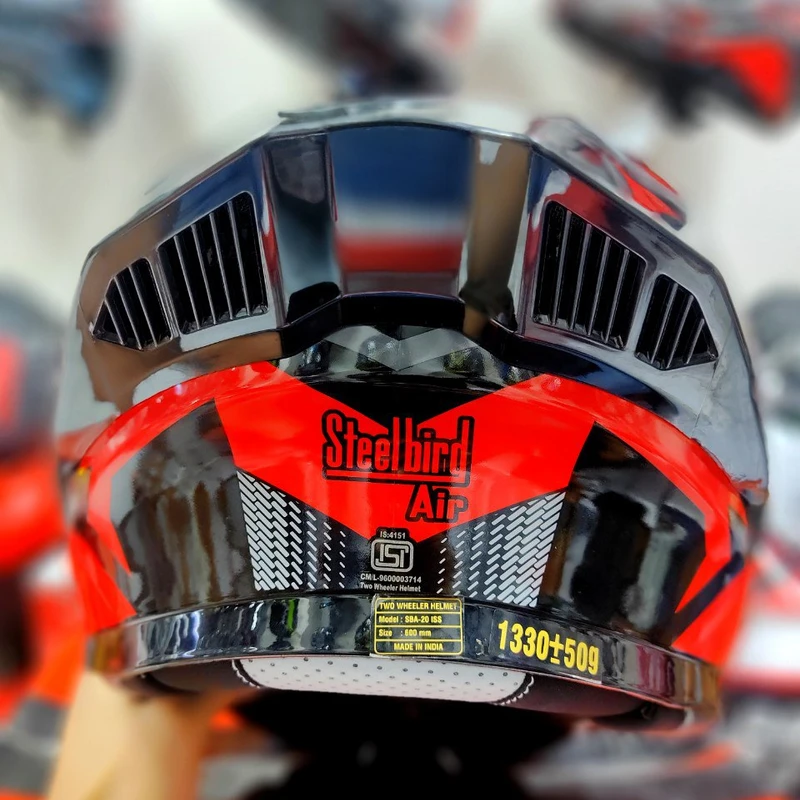 𝐒𝐭𝐞𝐞𝐥𝐛𝐢𝐫𝐝 𝐀𝐢𝐫 𝐒𝐁𝐀-𝟐𝟎 𝗛𝘂𝗻𝘁 𝐌𝐨𝐝𝐮𝐥𝐚𝐫 𝐅𝐮𝐥𝐥 𝐅𝐚𝐜𝐞 𝐇𝐞𝐥𝐦𝐞𝐭 – Glossy Red/Black, ISI Certified Dual Visor with Inner Sunshield - Image 5