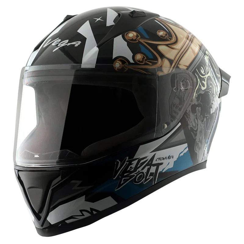 Vega Bolt Crown Men Black Blue Helmet with DOT Certification
