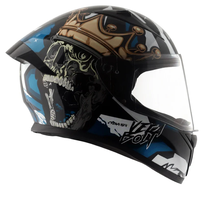 Vega Bolt Crown Men Black Blue Helmet with DOT Certification