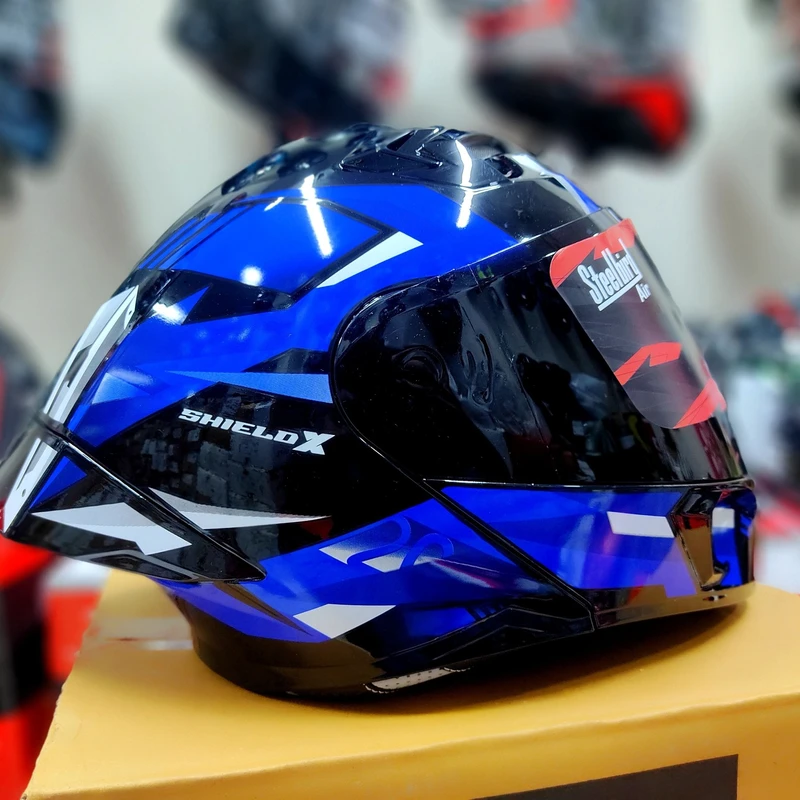 𝐒𝐭𝐞𝐞𝐥𝐛𝐢𝐫𝐝 𝐀𝐢𝐫 𝐒𝐁𝐀-𝟐𝟎 𝗦𝗛𝗜𝗘𝗟𝗗 𝗫 𝐌𝐨𝐝𝐮𝐥𝐚𝐫 𝐅𝐮𝐥𝐥 𝐅𝐚𝐜𝐞 𝐇𝐞𝐥𝐦𝐞𝐭 – Glossy Blue/Black, ISI Certified Free clear Visor with Inner Sunshield